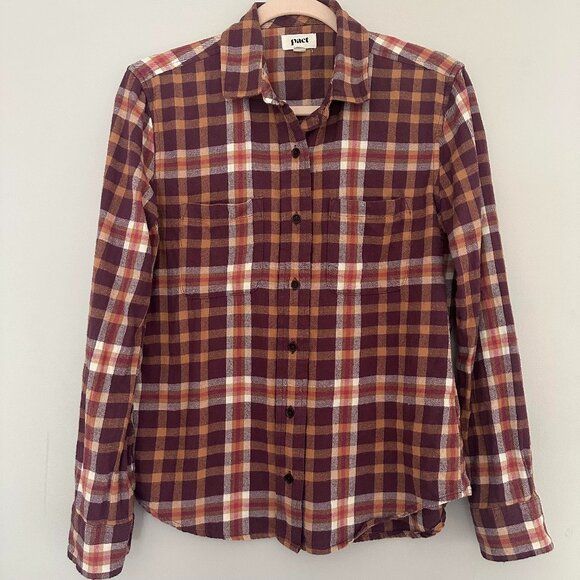 Pact Plaid Mila Flannel Button Up Shirt 100% Organic Cotton - Small - Picture 1 of 4